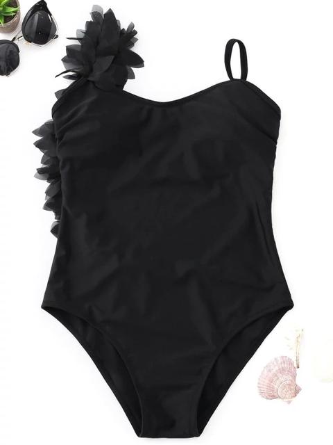 Bañador En Una Pieza Con Flores En Estéreo Black