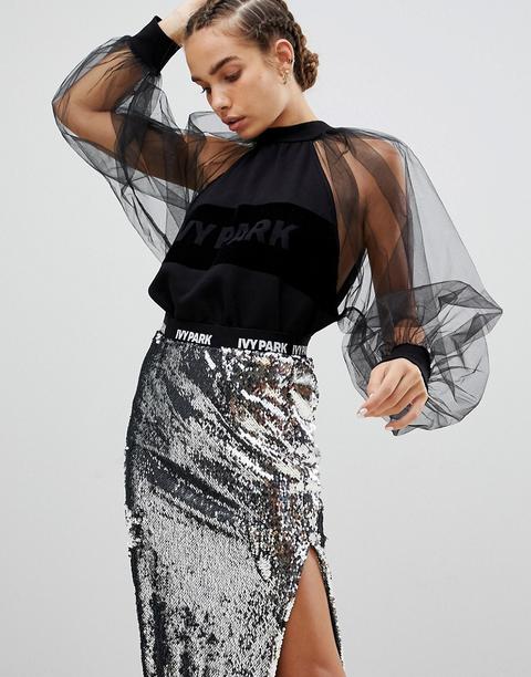 Ivy Park - Felpa Nera Con Maniche In Rete A Campana - Nero