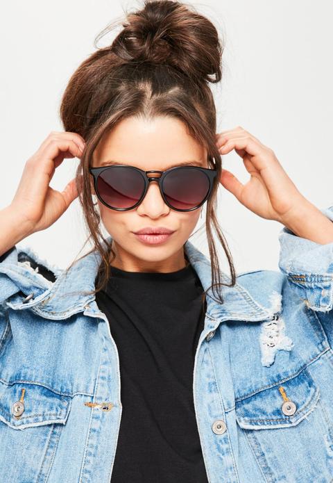 Black Round Club Sunglasses, Black