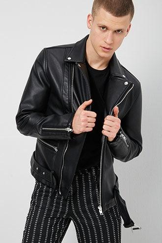 Faux Leather Zippered Jacket At Forever 21 , Black