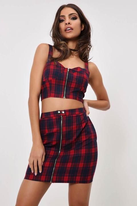 Burgundy Tartan Zip Skirt