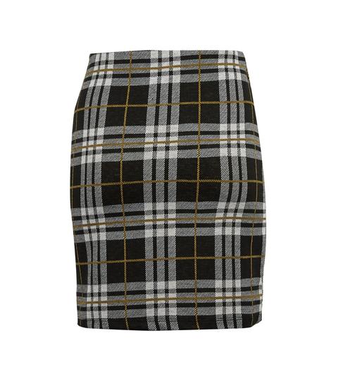 Black Check Jersey Tube Skirt New Look