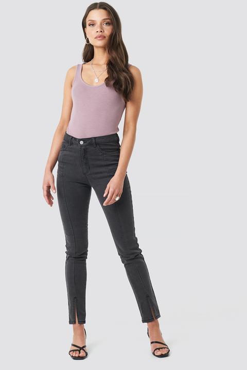 Highwaist Skinny Front Slit Jeans Grau