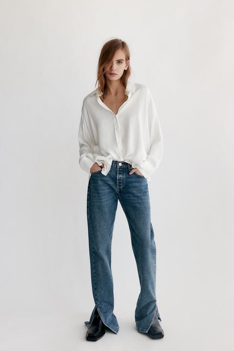 Jeans Mid Rise Split Straight Full Length