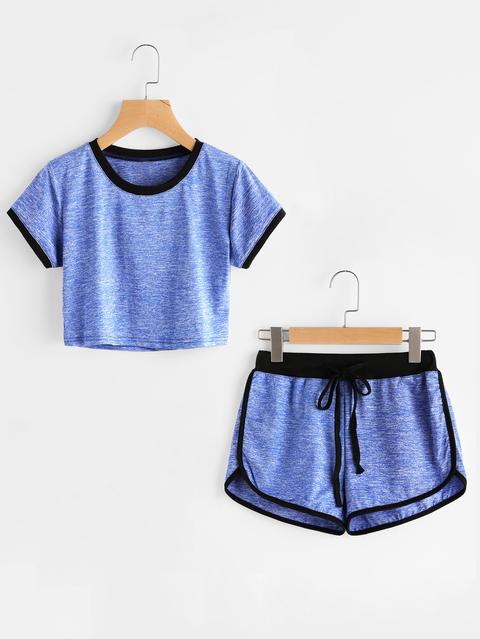 Ringer Slub Tee With Drawstring Waist Shorts