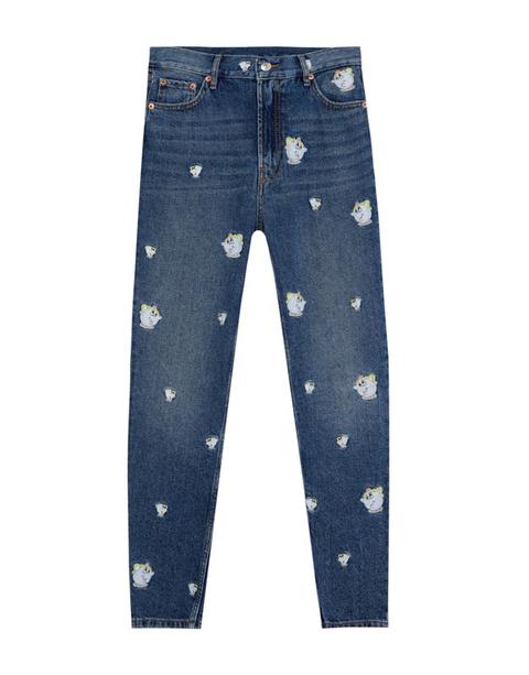 Jeans Mom Fit Ricamati 'la Bella E La Bestia'