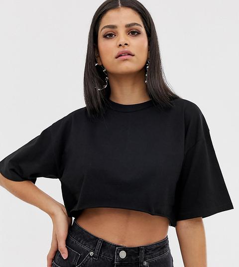 Asos Design Tall - T-shirt Nera Molto Corta Con Bordi Grezzi - Nero