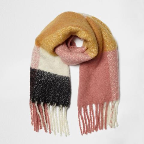 Yellow And Pink Colour Block Scarf