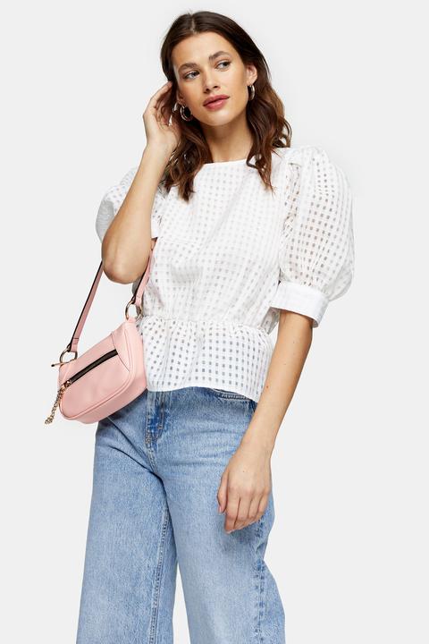 Womens Ivory Sheer Check Puff Sleeve Blouse - Ivory, Ivory