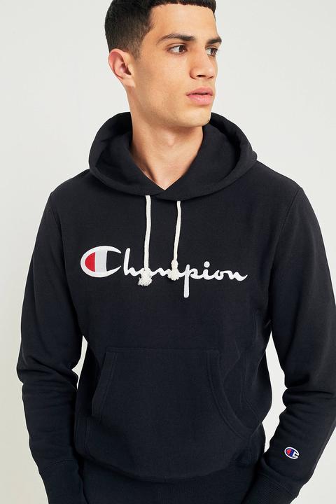 Champion Black Reverse Weave Logo Hoodie - Mens S