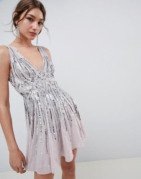 Asos Design - Vestitino A Pieghe Con Paillettes - Grigio