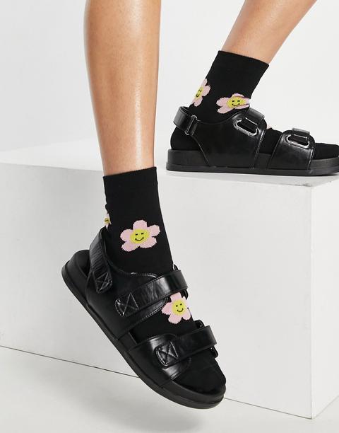 Asos Design Factually Sporty Sandals In Black