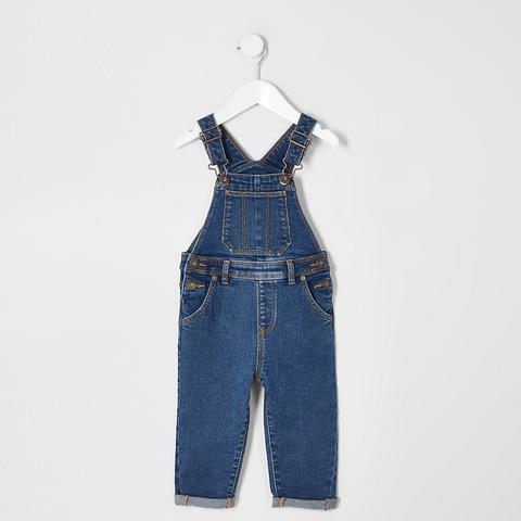 Mini Boys Blue Wash Denim Dungarees