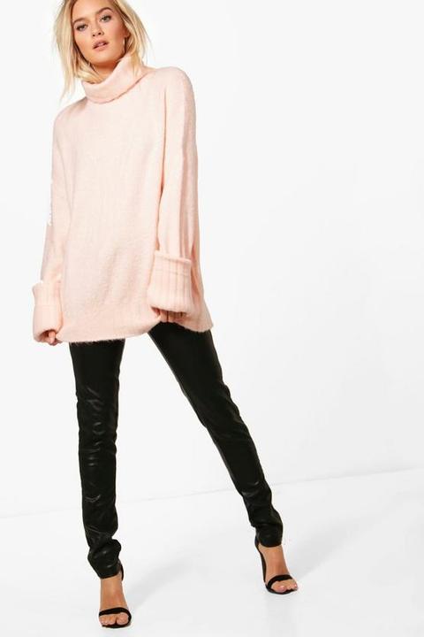 Turn Up Cuff Maxi Sleeve Roll Neck Jumper