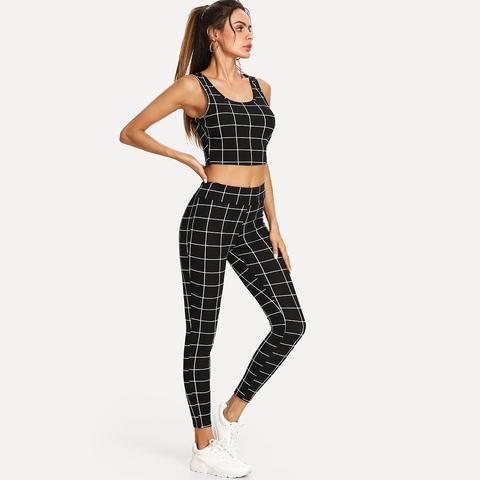 Grid Crop Tank Top & Leggings Set