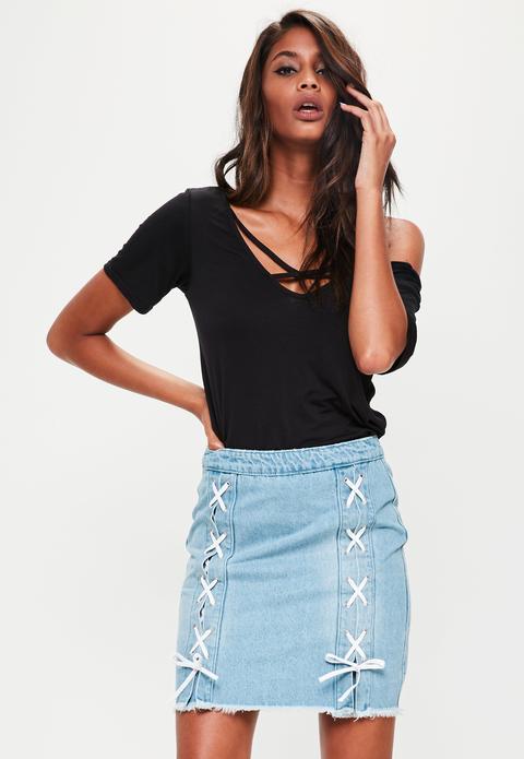 Minifalda Vaquera Tall Con Entrelazados En Azul