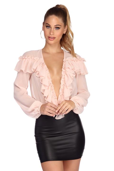 Charmed In Chiffon Ruffled Bodysuit