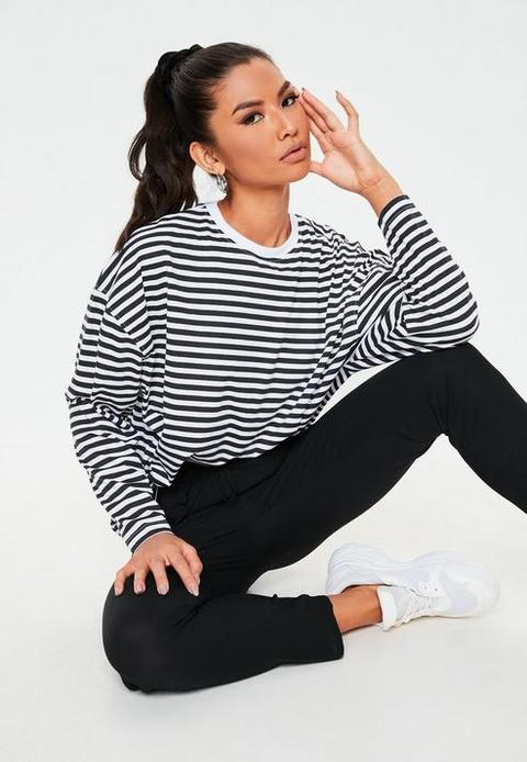 Black Stripe Drop Shoulder T Shirt, Multi