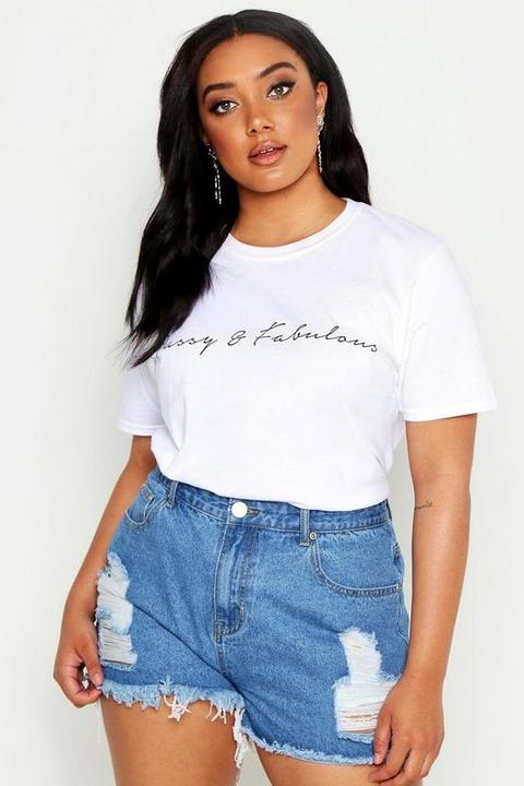 Plus Ripped High Waist Denim Shorts