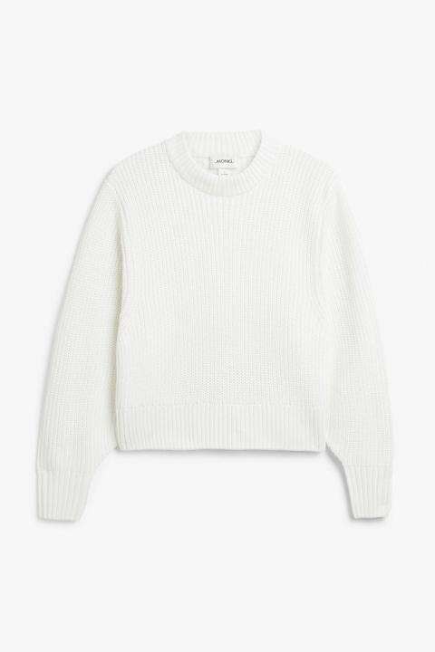 Balloon Sleeve Knit Sweater - White
