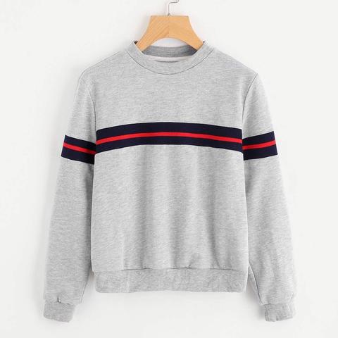 Striped Panel Heather Knit Sweatshirt