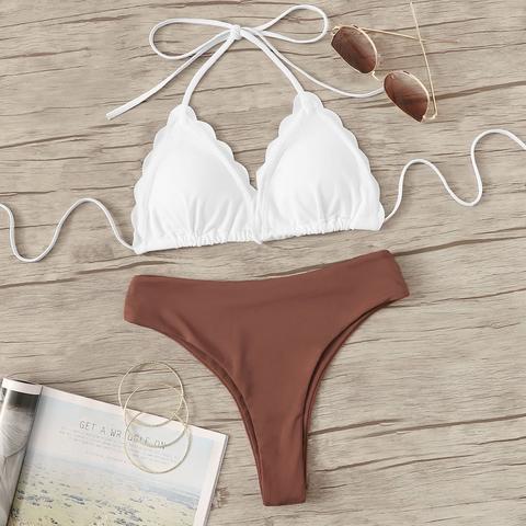 Set Bikini Top Halter Con Taglio Alto