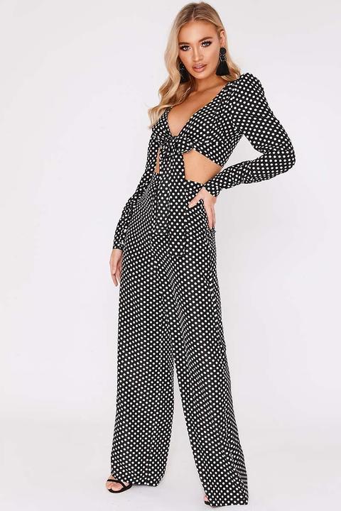 Black Trousers - Billie Faiers Black Polka Dot Palazzo Trousers