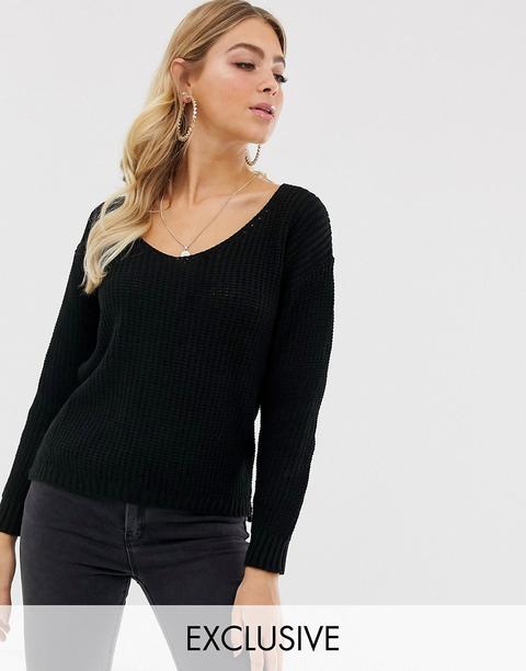 Esclusiva Boohoo - Maglione Basic Oversize Nero Con Scollo A V - Nero