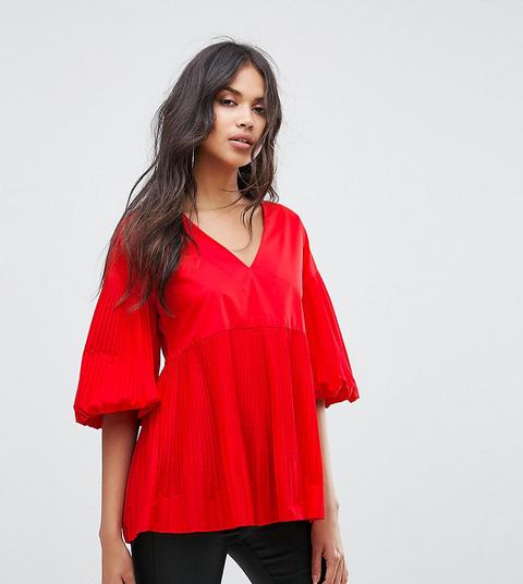 River Island - Top A Pieghe Con Maniche A Campana - Rosso