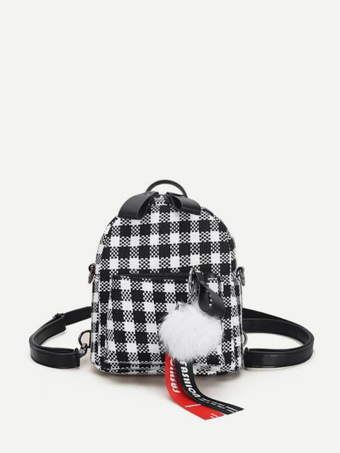 Mochila De Cuadros Con Pompón