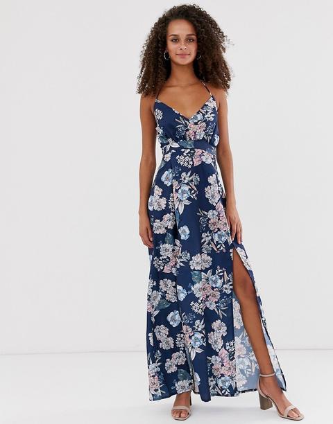 Parisian - Vestito A Fiori Lungo A Portafoglio - Navy