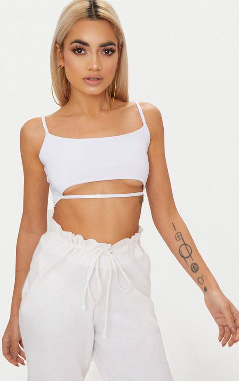 White Strap Detail Under Bust Crop Top