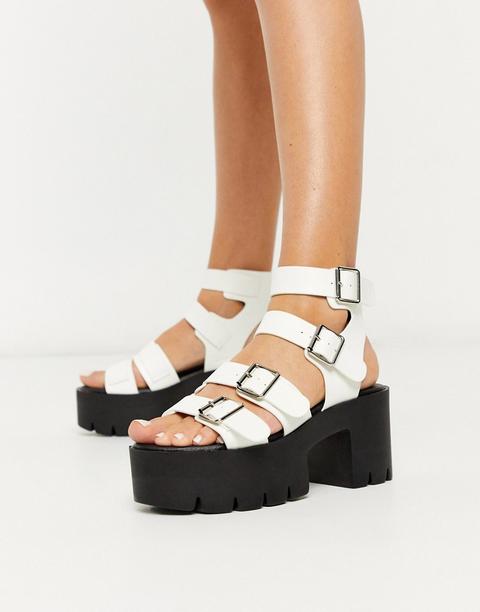 Truffle Collection Buckle Platform Heeled Sandals In White