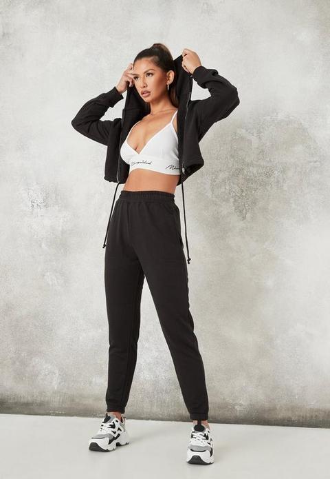 Petite Black Crop Zip Hoodie And Joggers Co Ord Set, Black