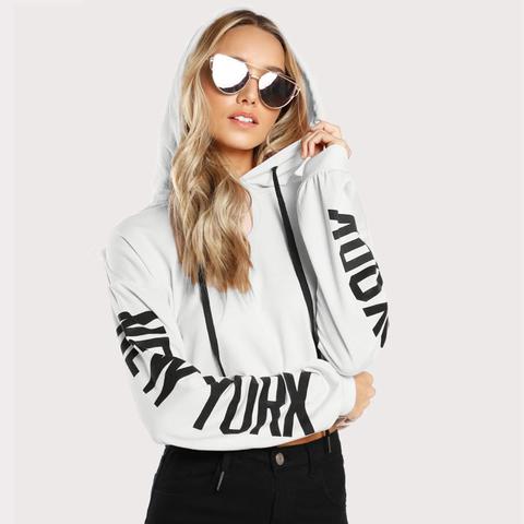 Sudadera Corta Con Capucha Y Texto Impreso