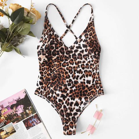 Costume Da Bagno A Leopardo Casuale Con Lacci Incrociati