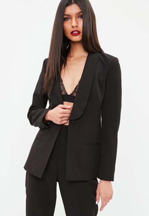 Black Skinny Tux Blazer Jacket, Black