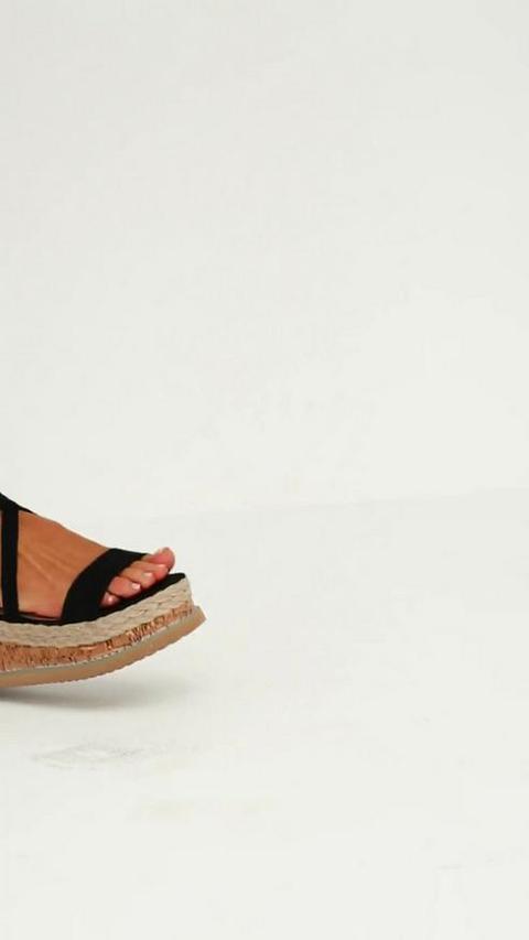 black faux suede lace up flatform sandals