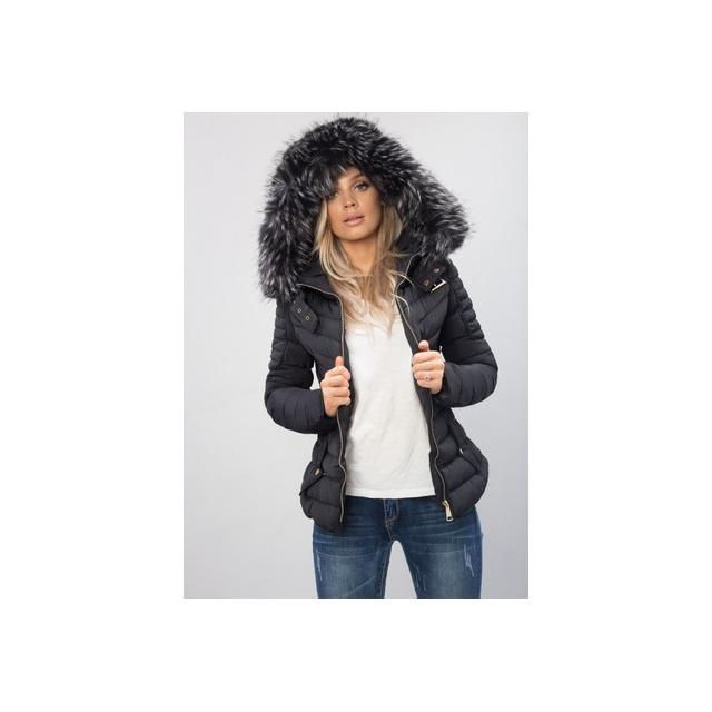 quilted faux fur hooded padded puffer coat grey