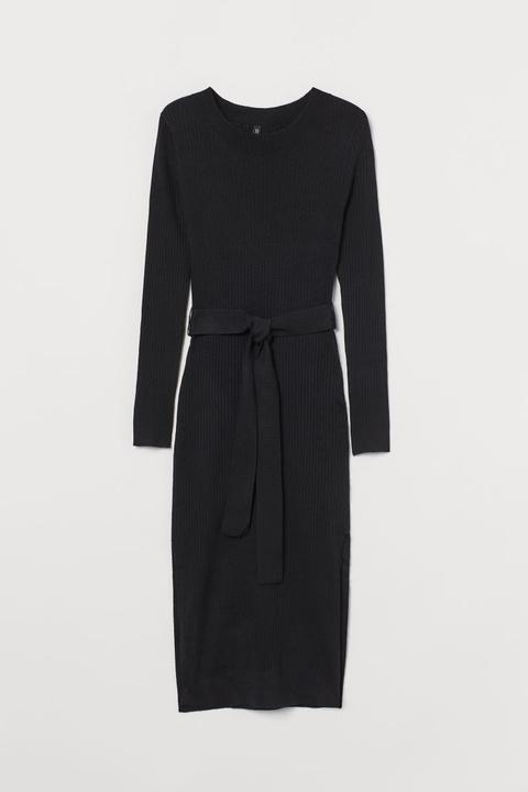 Vestido En Punto De Canalé - Negro