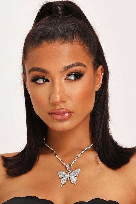 Silver Diamante Butterfly Necklace