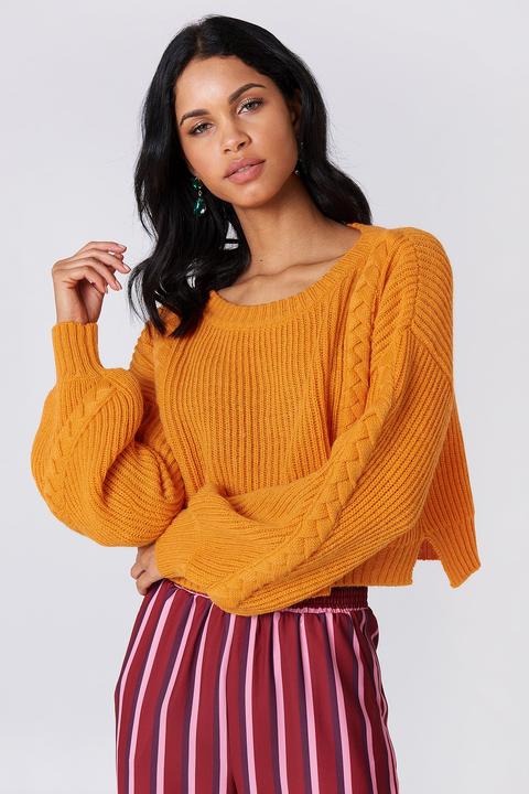 Na-kd Short Cable Knitted Sweater - Orange