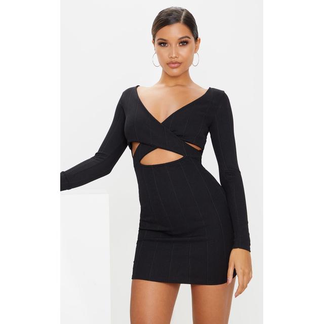 prettylittlething grey cross detail bodycon dress