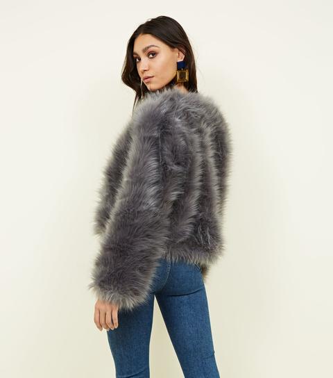 Faux fur cropped collarless jacket sale