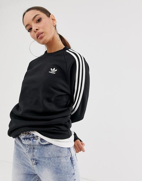 Sudadera Negra Con Cuello Redondo Y Tres Rayas Adicolor De Adidas Originals-negro