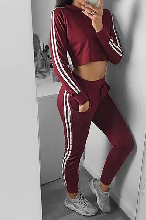 Wine Single Stripe Joggers & Hoodie Co-ord Set