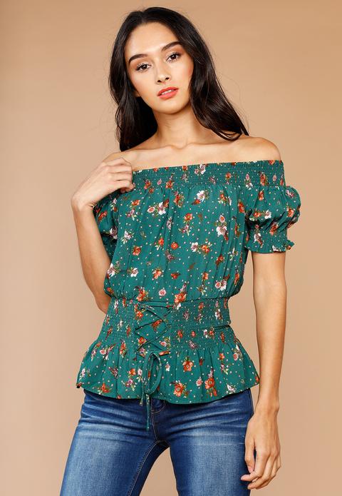 Floral Smocked Off The Shoulder Top