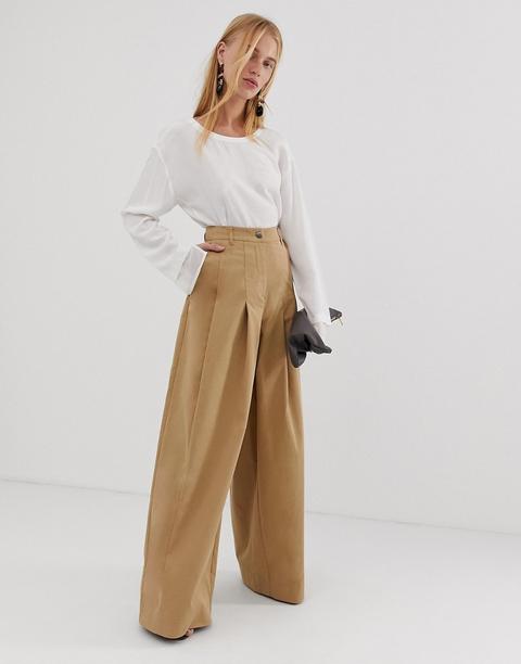 Asos Design Super Wide Leg Cargo Trouser In Premium Cloth-brown