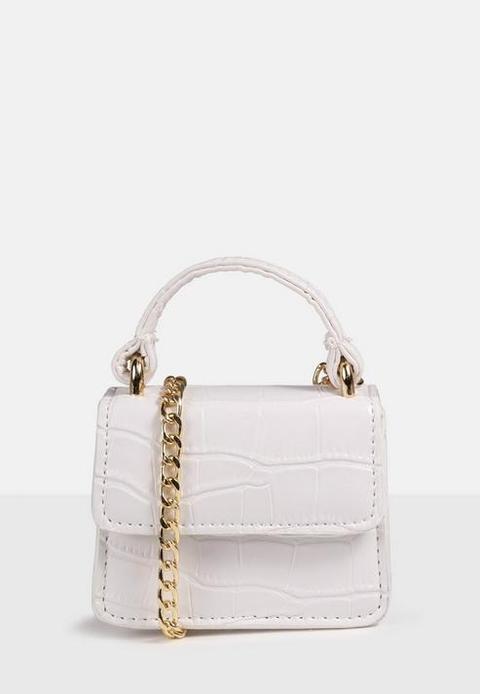 White Croc Top Handle Extreme Mini Bag, White