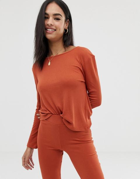 Asos Design Lounge Ribbed Top With Slashed Neck